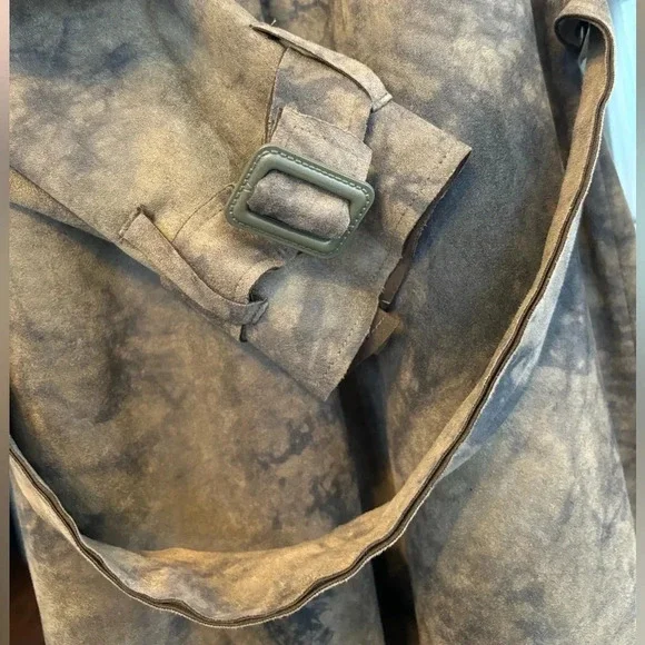 NWT Anthropologie Roxie Sueded Tie Dye Trench Coat Brown Black Tie Waist Size M - Picture 5 of 7